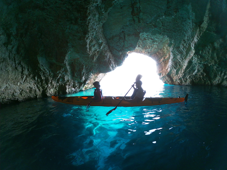 Sea kayak inside Blue Cave - Zante