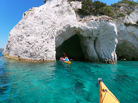 Kayaking inside cave at Turtle Island - Zante