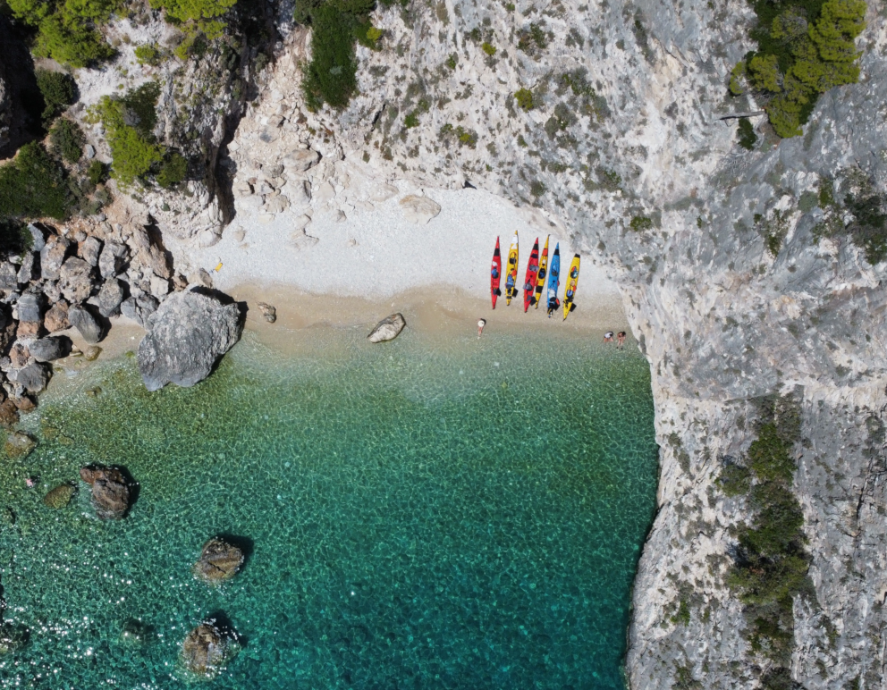 outdoor activities in Zakynthos - sea kayaks from drone 