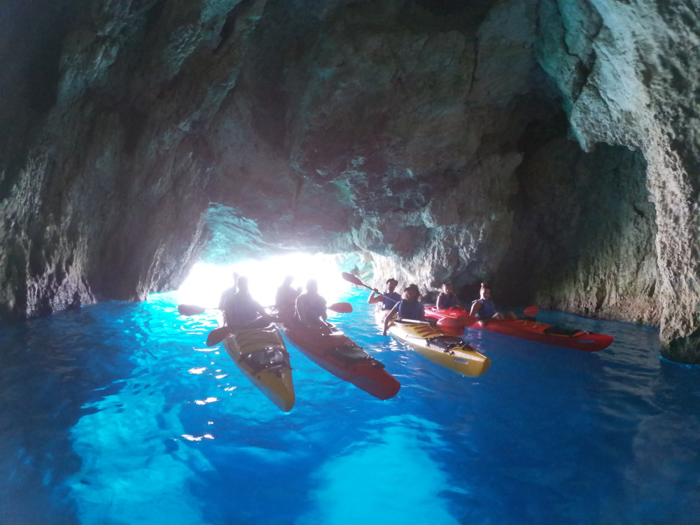 Seakayaks inside Blue cave - Zakinthos